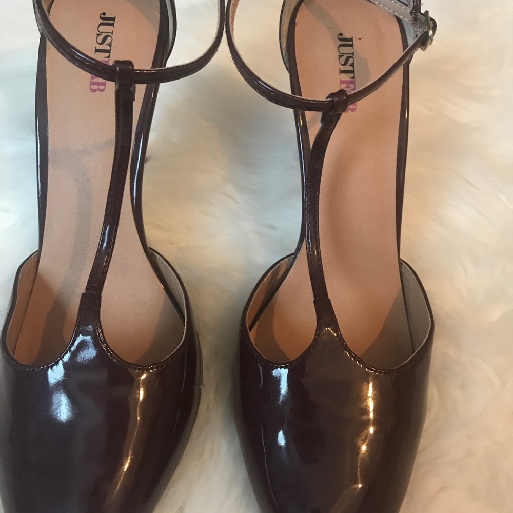 Just fab burgundy t-strap pumps